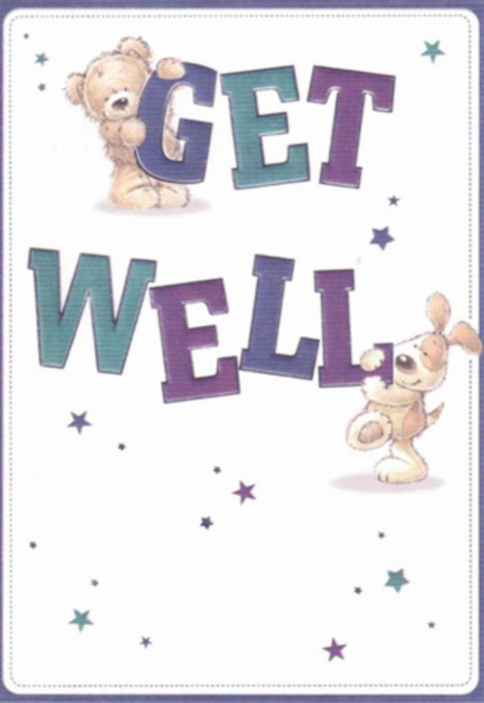 The gentle embrace of a get well message comes alive on this charming card, where a softly illustrated bear and loyal puppy take on the hopeful task of delivering comfort. The scene is set against a fresh white backdrop that mirrors the clean, peaceful feeling of a morning in Enfield Town. Playful stars, painted in shades of pale blue and vibrant purple, float above the duo, their twinkling presence as encouraging as the first flowers of spring in local gardens. At the heart of the design, oversized letters in confident purple and tranquil teal spell 'GET WELL', providing a foundation of cheerful reassurance. The card's tactile artistry is evident in the bear's plush texture and the puppy's floppy ears, each conveying heartfelt care, just as local florists do when selecting every stem for a bouquet. Scentless, but rich with visual and emotional texture, the illustration embodies the kindness and hope found in Enfield Town-from the laughter of children in the playground to the warmth of a neighbour's greeting. Imagine this delightfully comforting card arriving alongside a fresh arrangement from Enfield Town Florist, the combined gesture radiating thoughtful support and positivity for anyone navigating a recovery.